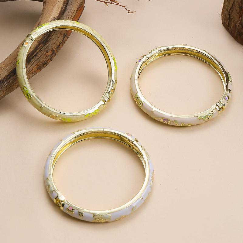 3 Pezzi Bracciale Vintage Boemo in Cloisonné per Donna Fiore Piccolo Smalto Placcato Oro Gioielli di Lusso Regali