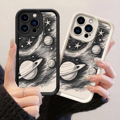 JT572 Biała i czarna sztuka kosmosu dla iPhone 17 16 15 14 13 12 Pro Max Samsung S26 S25 Ultra A17 A07 A56 A16 A15 Xiaomi 15T Redmi 15c 14C Miękkie etui