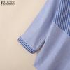 ZANZEA Women Casual V-Neck 3/4 Sleeve Loose Stripe Blouse
