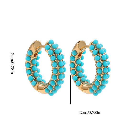 Fashion Round Beads Hoop Earrings for Women Trendy Geometric Circle Green Stone Earrings Huggies Jewelry 2022 New