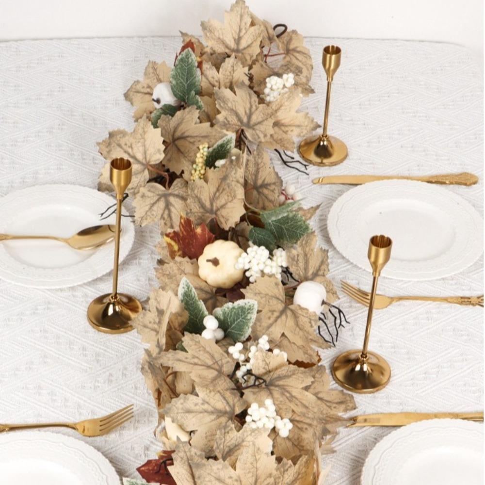 190cm Artificial Fall Maple Leaf Vine Realistic White Berry Halloween Pumpkin Vine Plastic Pumpkin