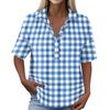 Women’s Turn Down Collar Button Up Vintage Print Short Sleeve Relaxed Fit Casual T Shirt Blouse Top for Everyday Wear