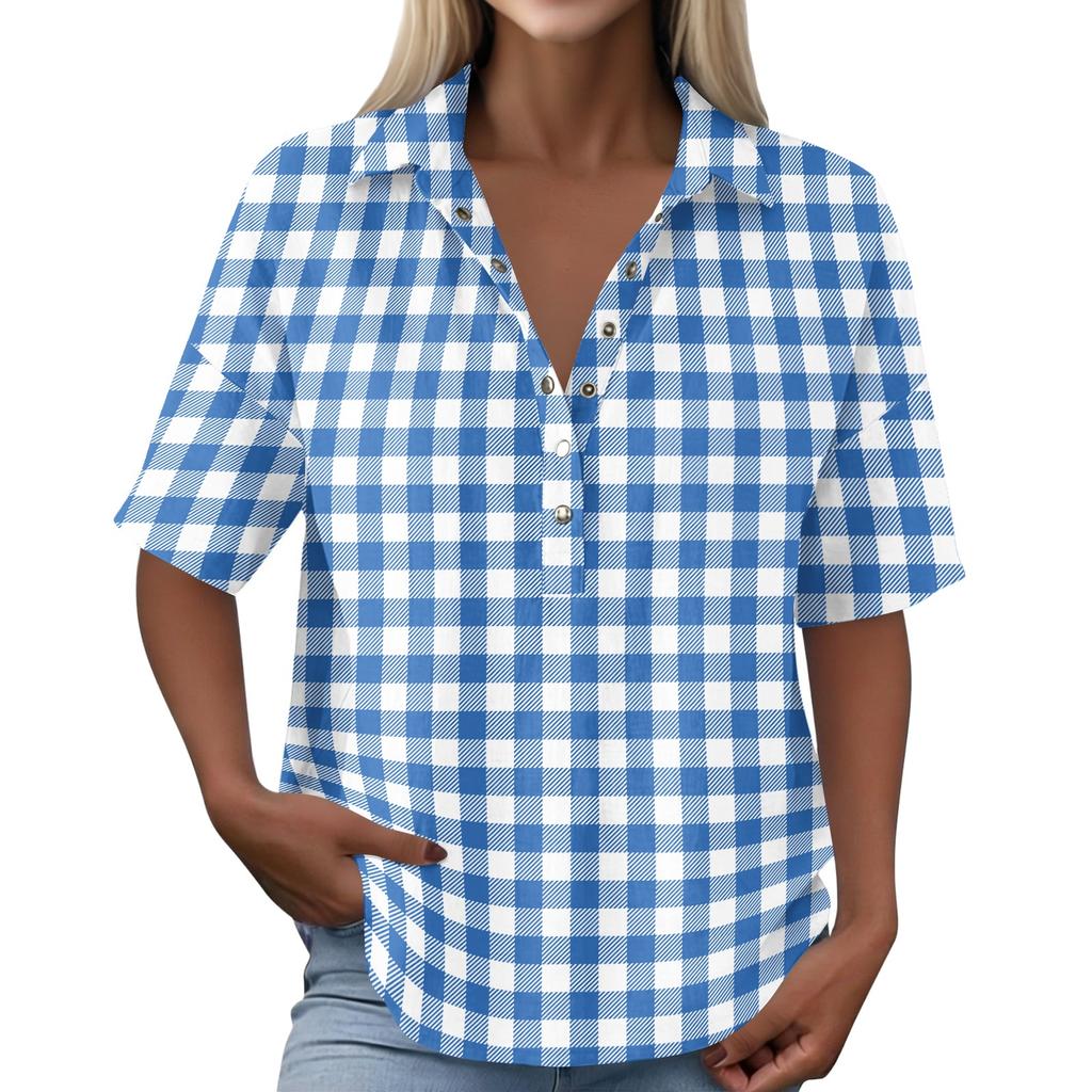 Women’s Turn Down Collar Button Up Vintage Print Short Sleeve Relaxed Fit Casual T Shirt Blouse Top for Everyday Wear