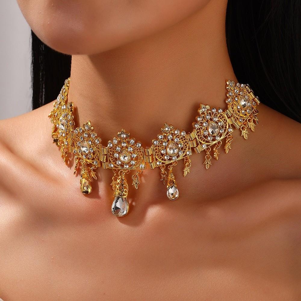 Bridal Hair Accessory With Gold Alloy Simulation Crystal Dangle Head Chain For Wedding And Formal Events