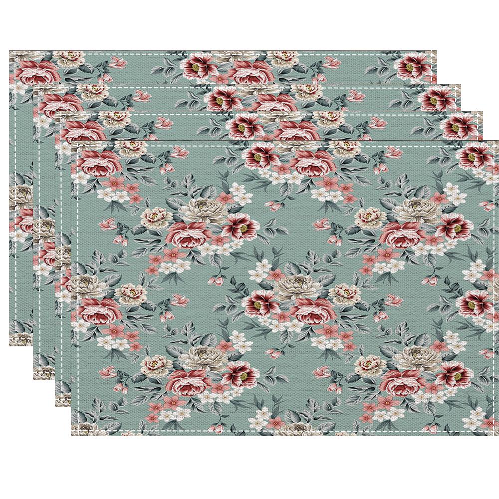 4/6/8PC Floral Placemats Washable Linen Farmhouse Table Mat for Party Holiday Kitchen Dining Table Decoration