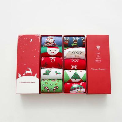 Weihnachts-Cartoon-Geschenkbox: Damen Mid-Calf Festival Socken, Roter Strumpf