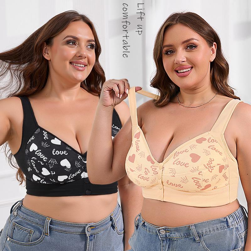 A-G cup 36--52 super large size printed bra popular in Europe and America, large cup front buckle underwear