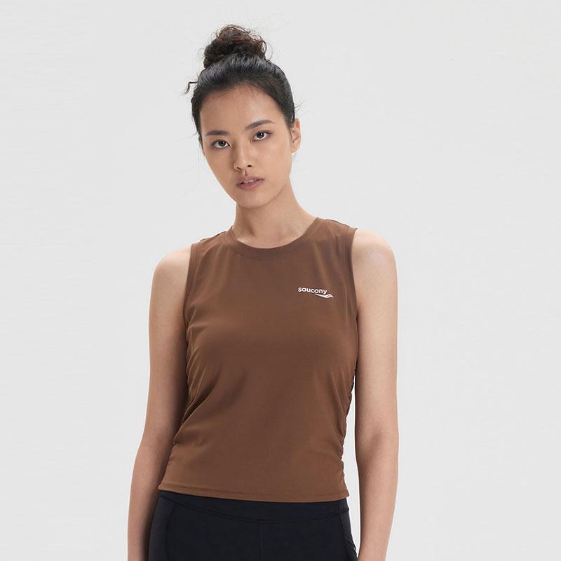 SAUCONY Solid Color Casual Breathable Sleeveless T-Shirt Women Tops Coffee-Brown SC1239099-4