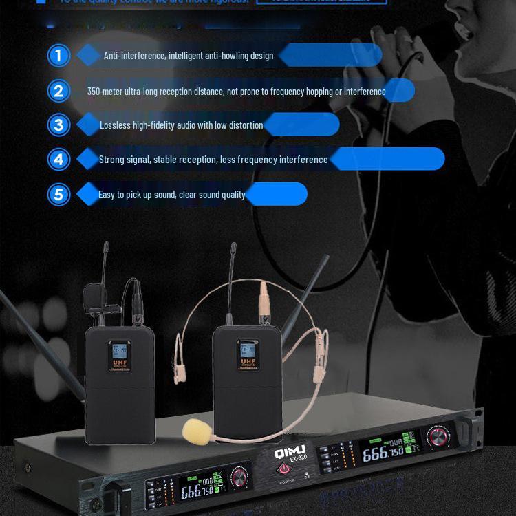 Wireless Diversity Microphone Set: Dual Ear-Mic & Quad Lavalier for Professional Stage Use, Free Shipping