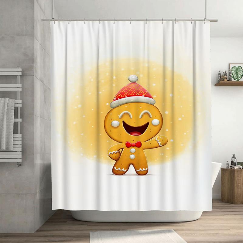 

Tuniu Adorable Gingerbread Man Shower Curtain Festive Holiday Bathroom Decor Cute Christmas Kitchen Backdrop Funny Holiday Home W60H190(CM)-1 Pcs