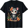 Colorful Sugar Skull Cat Tee Mexican Halloween T-Shirt