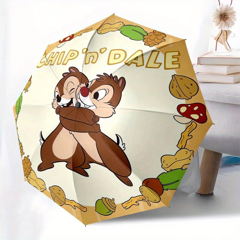 Disney Chip,Dale,Squirrels Manual Opening and Closing Umbrella - 8-Rib Reinforced Folding Design, Lightweight and Portable, Suitable for Dai