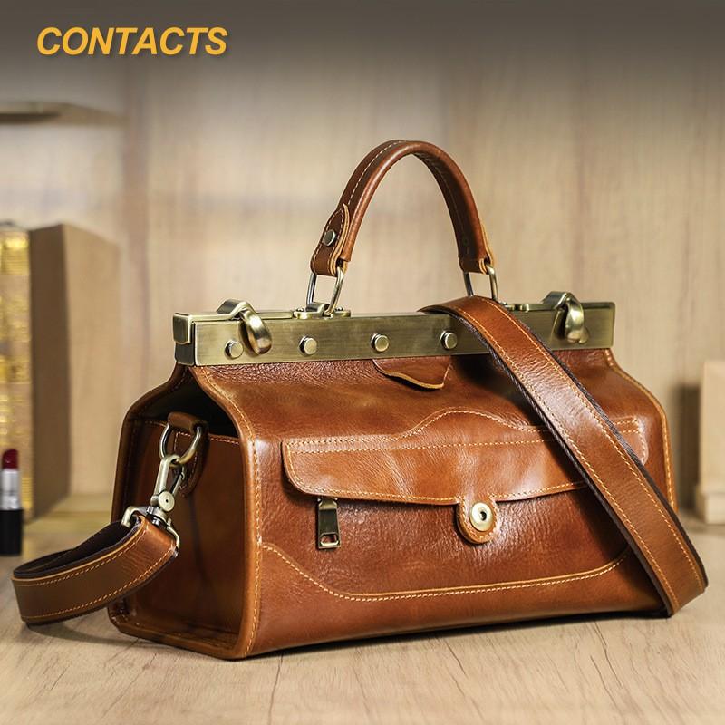 Full Grain Tree Lamb Cowhide Multi Layered Women's Handbag High-end Hardware Lock Genuine Leather Crossbody Bag