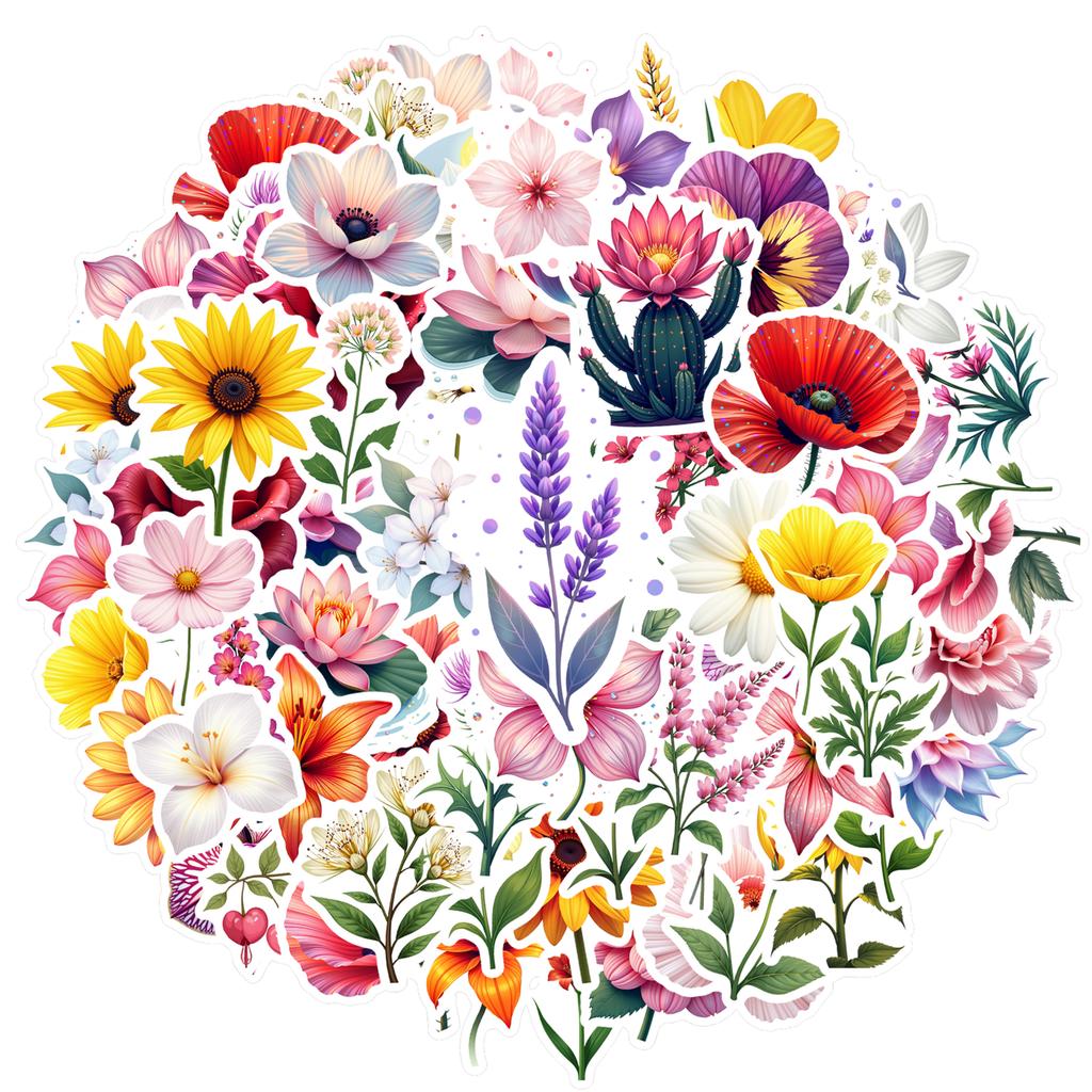 35-100pcs Natural Plant Flowers Stickers For Waterproof Diy Decorative Stickers For Mobile Phone Case Luggage Skateboard