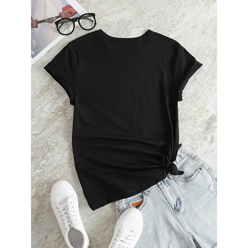 European Size Lemon Graphic V-Neck Tee - Relaxed Fit, Short Sleeve, Everyday Comfort -Stylish Womens Top