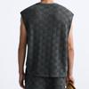 Zara Loose Jacquard American Round Neck Sleeveless T-Shirt Men Tops Gray 3992318-802