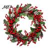 Holiday Home Beautification Christmas Wreath Wall Stickers, Red Berries And Pine Cones Garland Decals, Seasonal Window Filmes Waterproof PVC