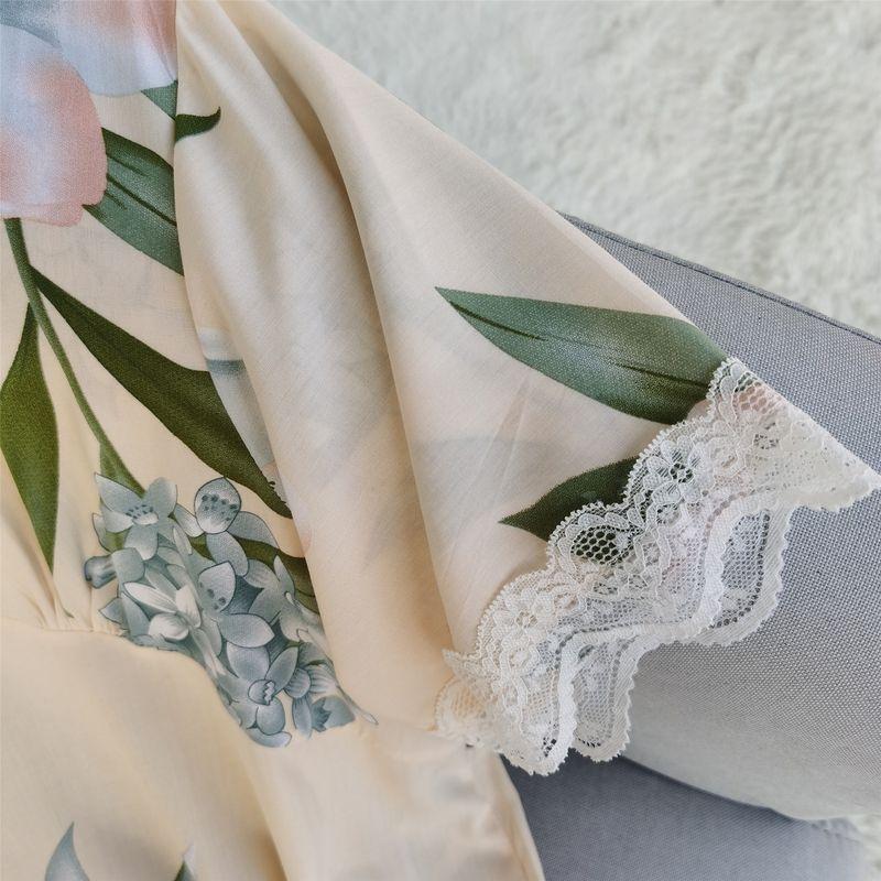 Women's Cotton Silk Lace Nightdress Summer New Arrival Viscose Staple Fiber Pajamas European Style Plus Size Shirt Dress Poplin Pajamas Homewear