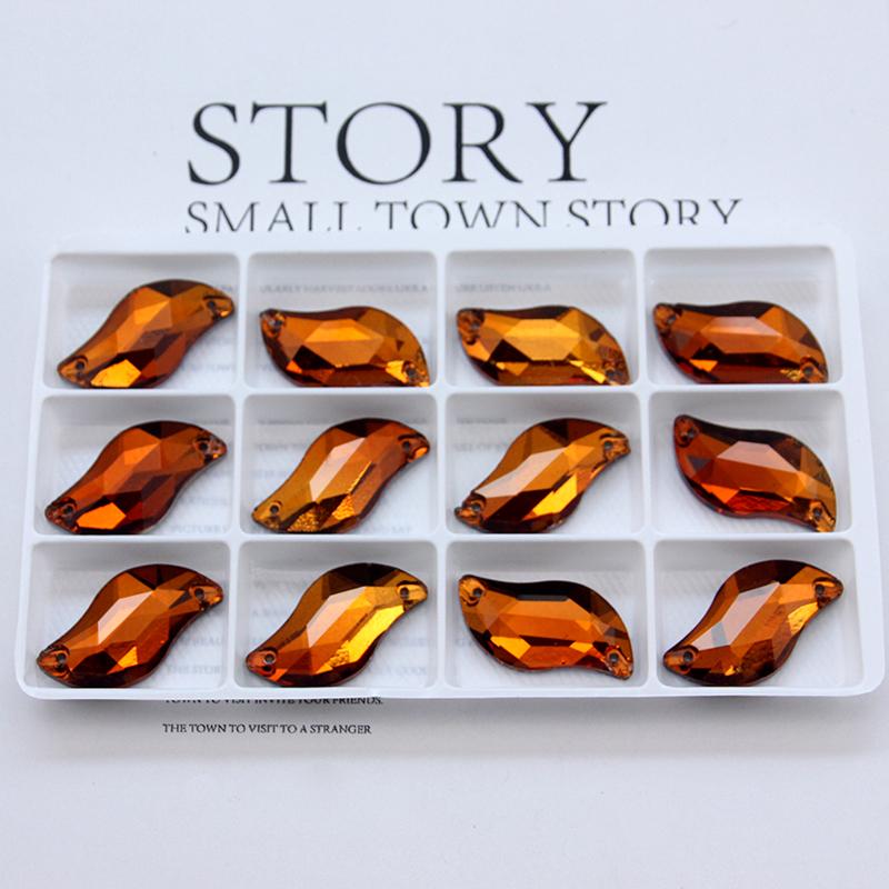 All Size All Color Ab S Shape Sew On Rhinestone Leaf Glass Crystal Sewing Flatback 2 Holes 6*12 10*20 14*30 for Dress Decoration
