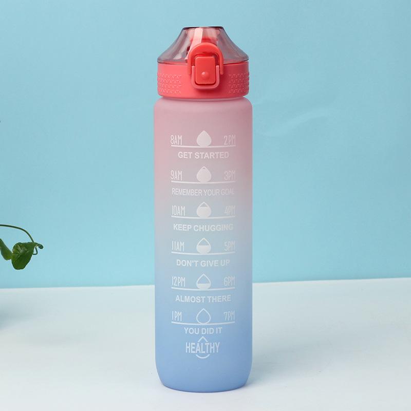 1000ml Large Capacity Water Cup with Handle Straight Mouth Spring Cap Space Cup Plastic Water Cup Sports Outdoor Water Cup