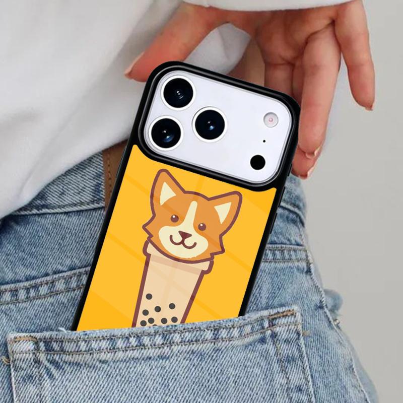 Corgi and Bubble Tea Phone Case for iPhone 16e 15 14 13 12 17 Pro Max Plus Air 17pro Cover Coque