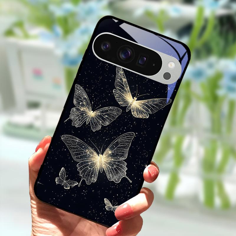 Modische Glas Hülle Für Google Pixel 9 Pro XL Gehärtetes Glas Schwarze Handy Hülle Für Google Pixel 9a Pixel9 Funda Schutz Hüllen