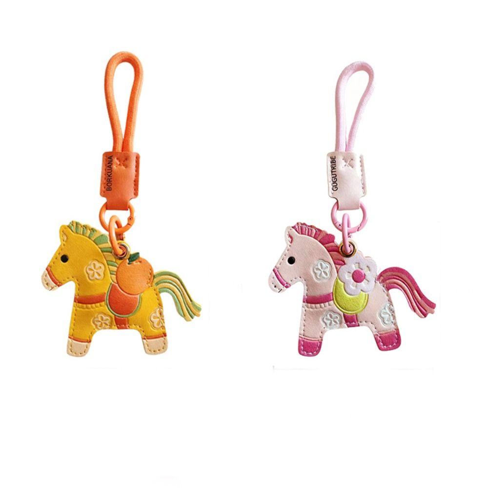 Leather Horse Keychain Access Control Card Holder Zodiac Pony Bag Hanging Year of The Horse