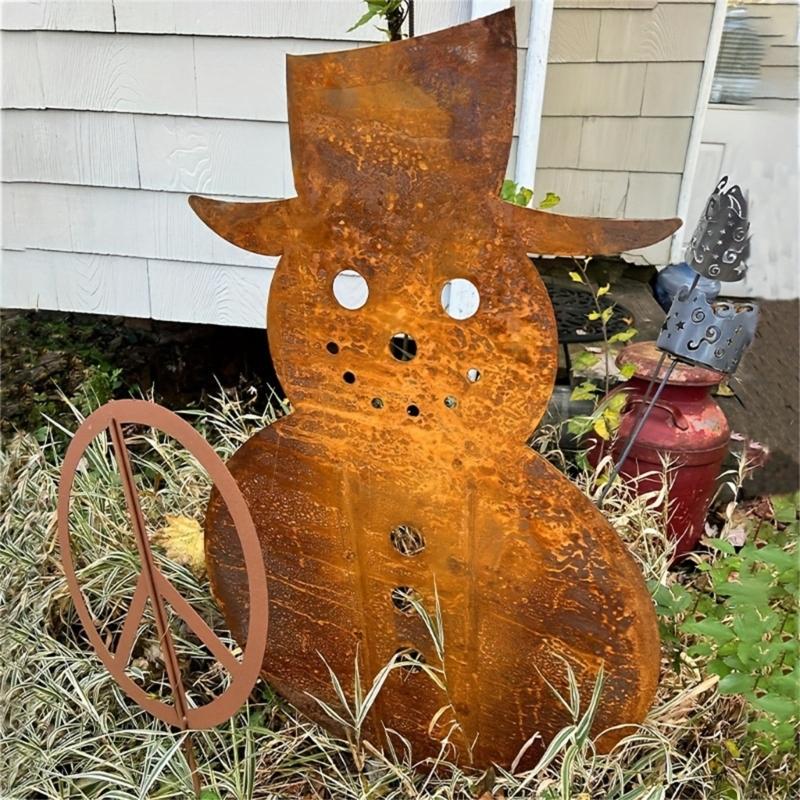 Winterurlaub Antik-Finish Weihnachten Weihnachtsmann und Schneemann Silhouetten Metall Rasenornamente Gartendekoration