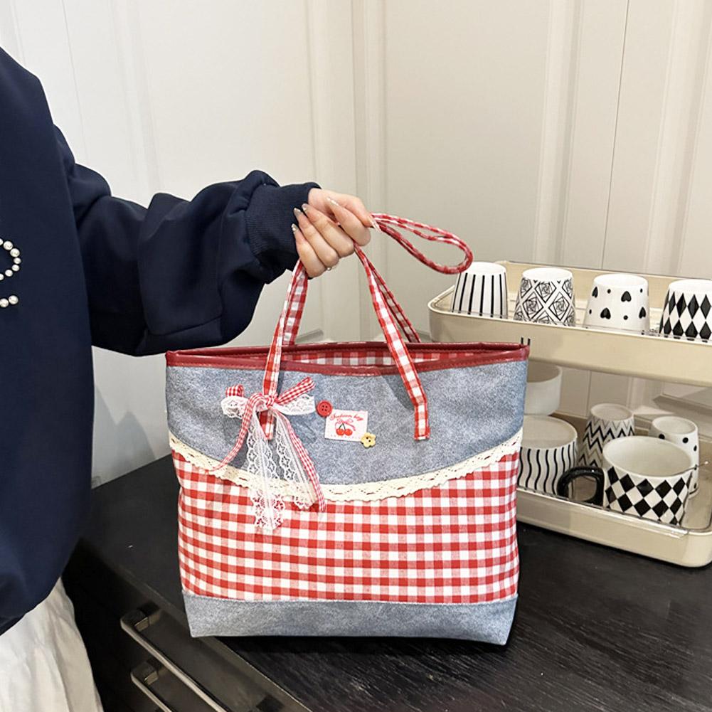New Korean Style Women's Bag Retro Lattice Casual Plaid Underarm Bag Fashionable  Sweet Bowknot Large Capacity Shoulder Tote Bag