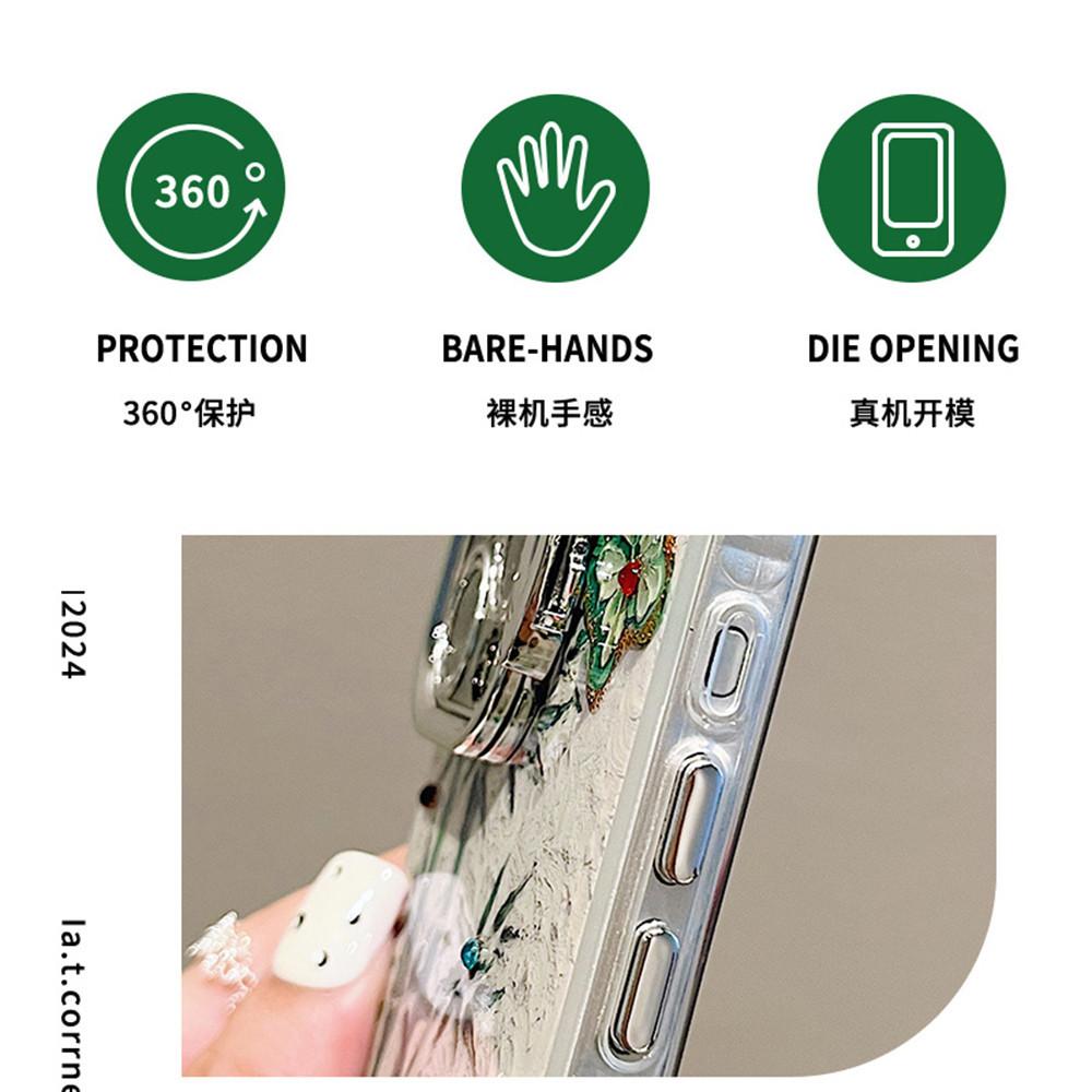 with Invisible lens bracket protective film Phone Case For iPhone 15 14 Plus 11 12 13 Pro Max 12pro 14pro Green Bamboo Butterfly Pattern Back Cover