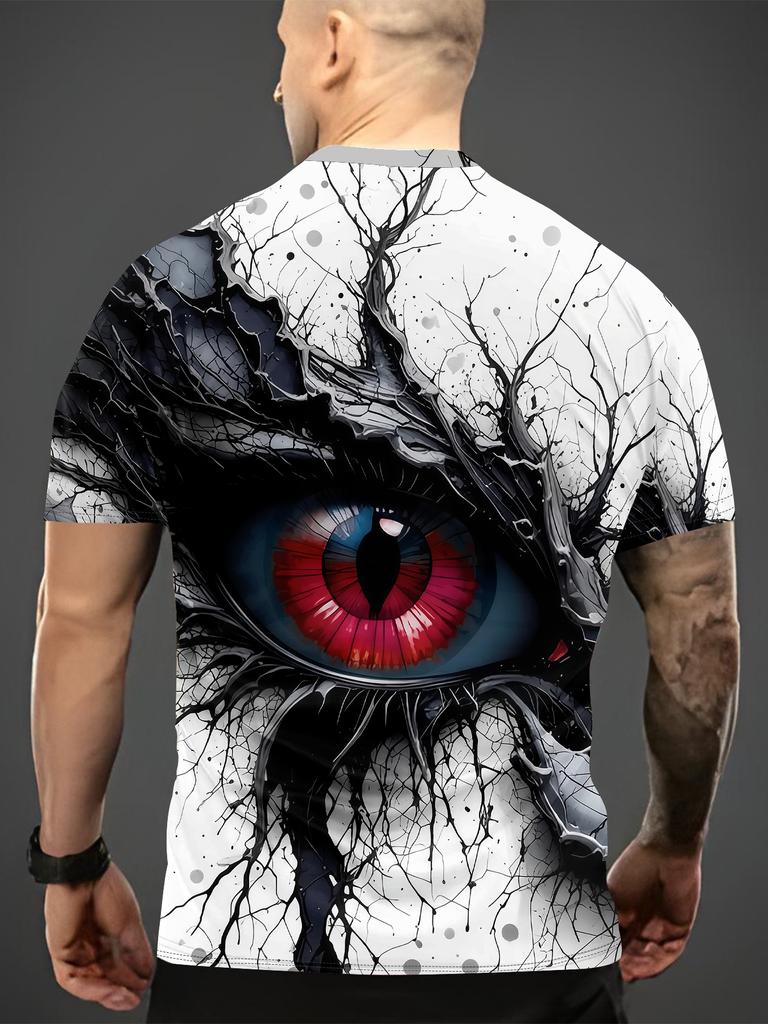 3D Eye Art Print Men'S Round Neck T-Shirt – Summer Casual Fashion, Breathable Outdoor Wear for Running And Gym, Stylish Streetwear Top, Perfect Gift
