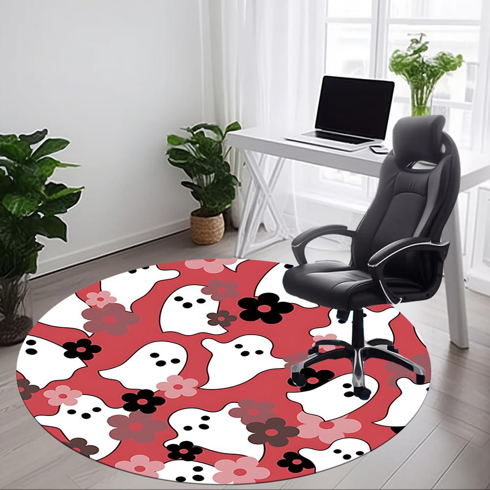 1pc Ghost Floral Office Round Area Rug, Indoor Mat Suitable For Office, Under Office Chairs Bedroom Living Room Home Decor, Room Deco
