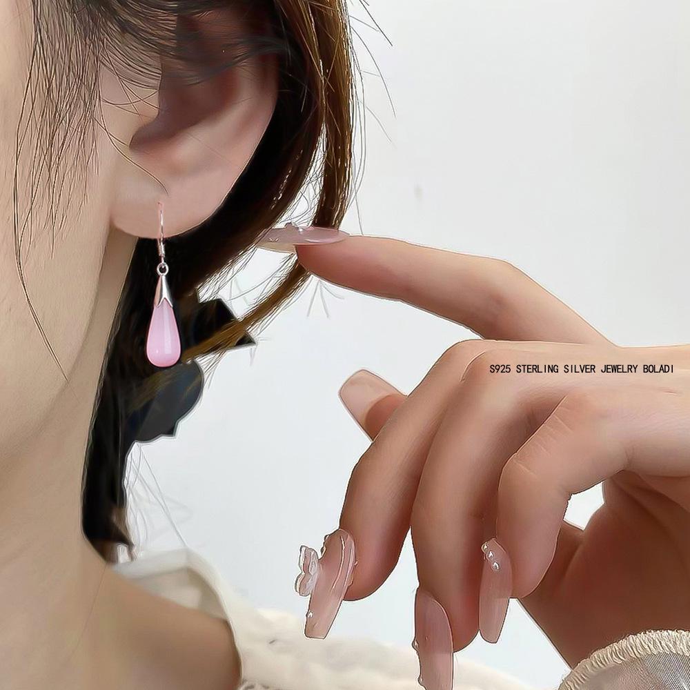 S925 Sterling Silver Moonstone Cat's Eye Dangle Earrings - Elegant, Versatile, High-End Fashion Jewelry
