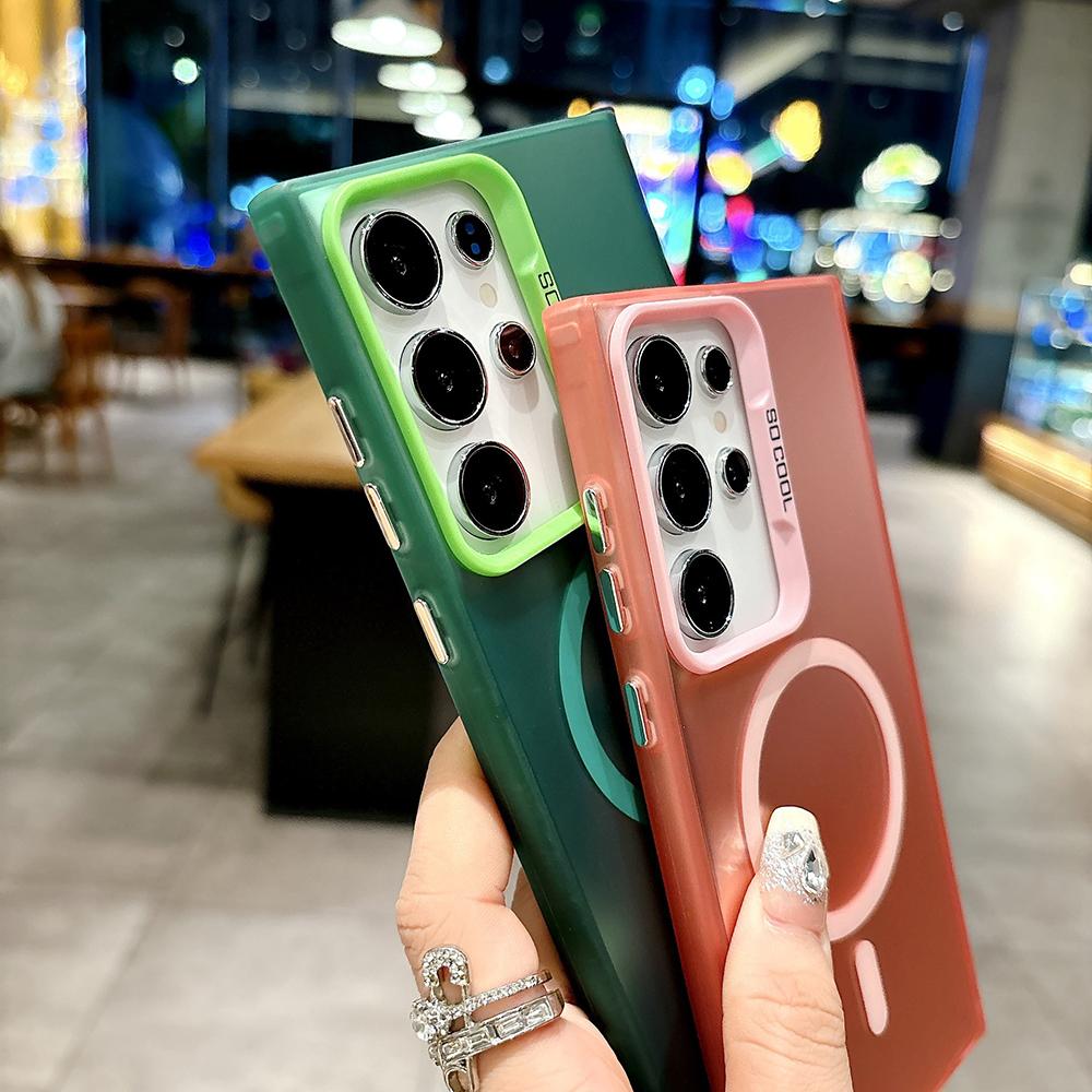 Matte Colorful Sliver Magnetic Phone Case for iPhone 11 12 13 14 15 16 Samsung S20FE S21 S22 S23 S24 S25 TPU Soft Silicone Shockproof Hard Back Cover