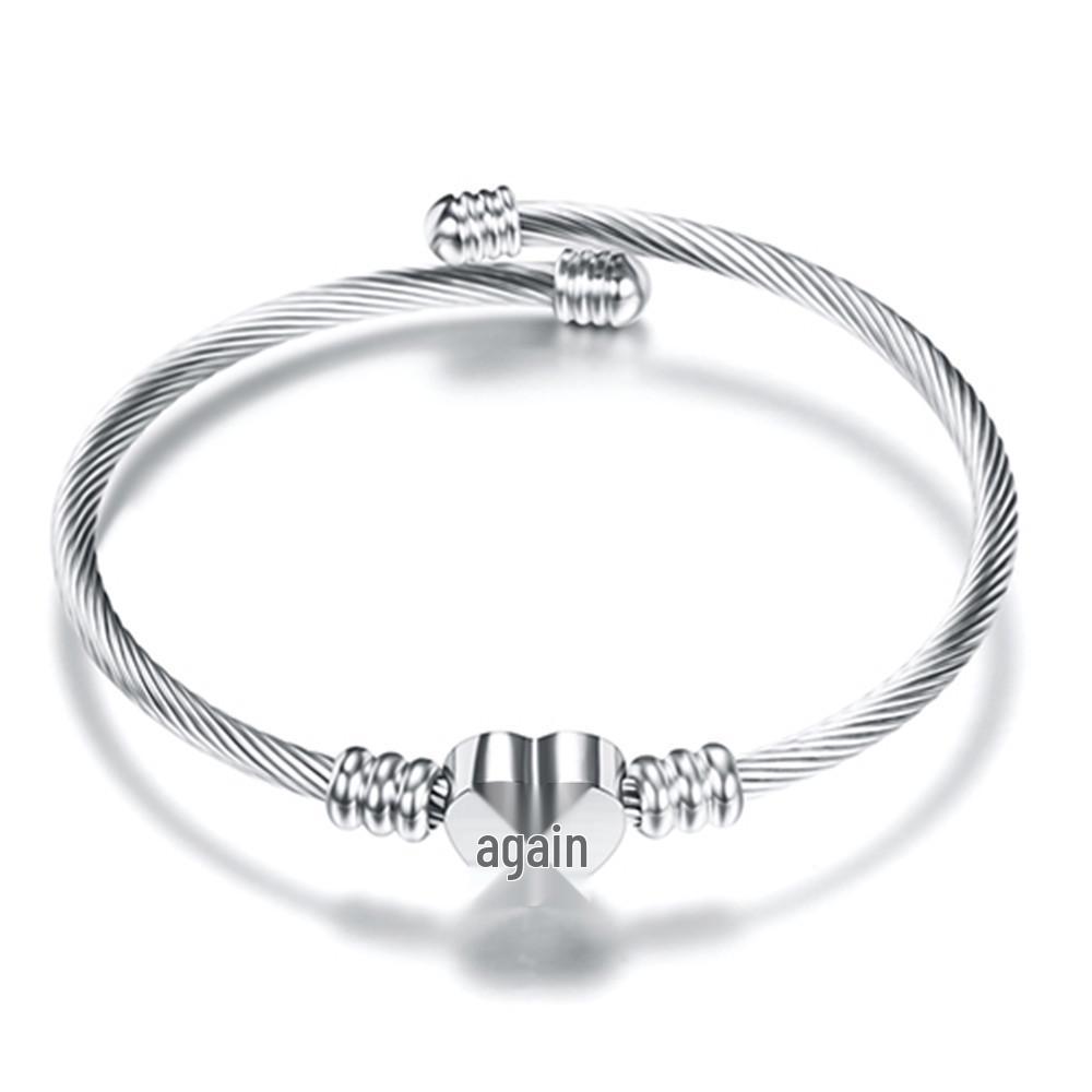 Stylish Women s Bracelet: Stainless Steel Peach Heart with Braided Cable and European-American 26 Letters Design