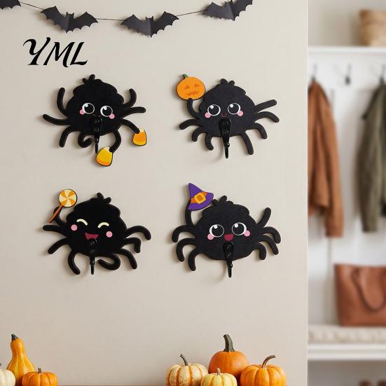 Stable Load Bearing Hook for Bags Wooden Spider Wall Keys Hat Towel, Cute Cartoon Black Decorative Halloween Hanger, Mounted Gothic Key Entryway