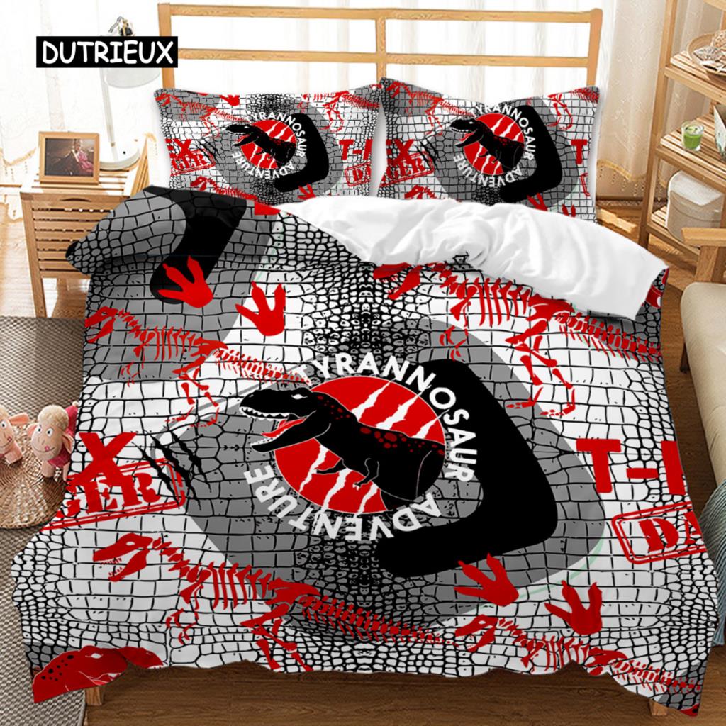 Dinosaur Duvet Cover Set Dinosaurs T-Rex Jurassic Dino Fossil Dinosaur Bedding Double Queen King Size Soft Polyester Qulit Cover