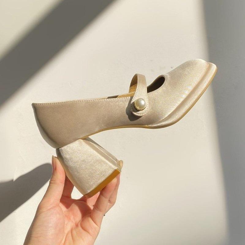 Fashion Women's Chunky Single Shoes Spring New Square Head Shallow Mouth Non-sleep Anti-slip Wear High Heel Mary Jane Shoes