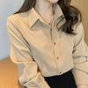 Fashion Solid Color Casual Single-breasted Blouse Women New Long Sleeve Occupation Polo Collar Korean Office All-match Shirt