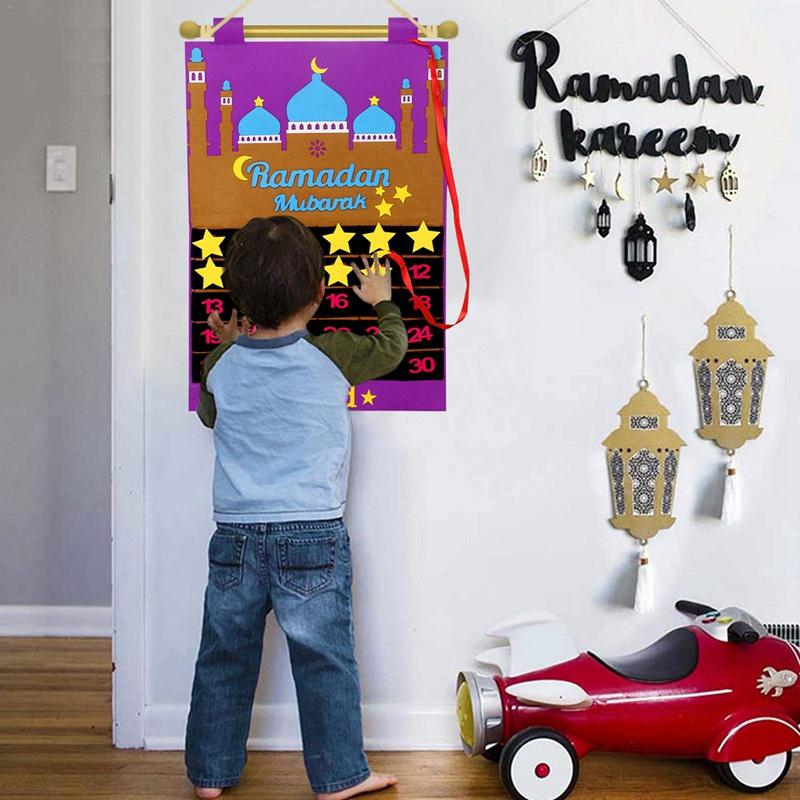 DIY Eid Mubarak Felt Ramadan Calendar With Pocket for Kids Gifts Countdown Calendrier Ramadan 2025 Kareem Muslim Party Decor