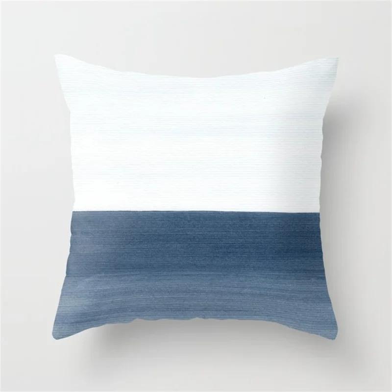 45x45cm Ins Blue Flower Marble Polyester Pillowcase Leaves Geometric Patchwork Cushion Cover Chair Living Room Home Decoration