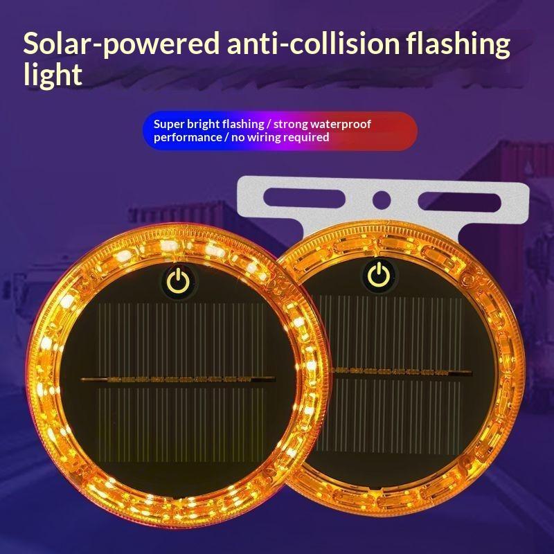 Yellow Flashing Light Touch Auto Solar Charging Car Night Safety Strong Magnetic Base Car Warning Lamp Anti-Collision Tail Light