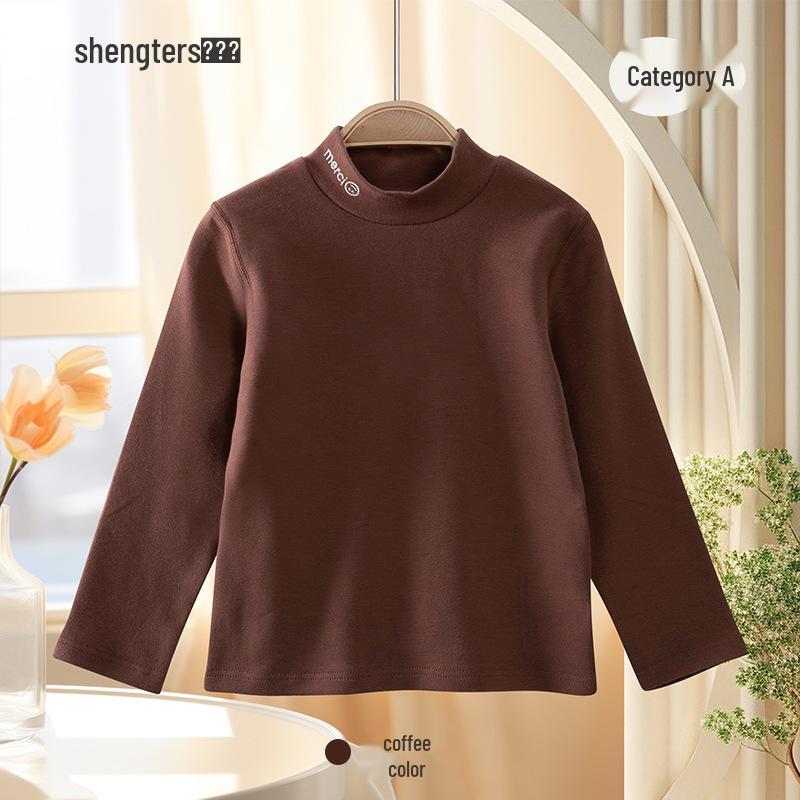 Shengte Shi Kids' Mid-Neck Cotton Thermal Top – Unisex Autumn/Winter Base Layer