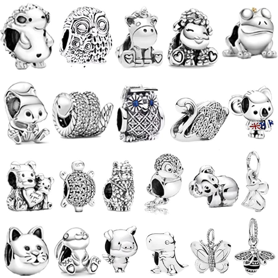 NOUVEAU Perle Animal Pavé Tortue Cygne Serpent Papillon Chat Breloque Pendante Compatible Bracelet Européen Original 925 Argent Sterling cuivre DIY Zircon