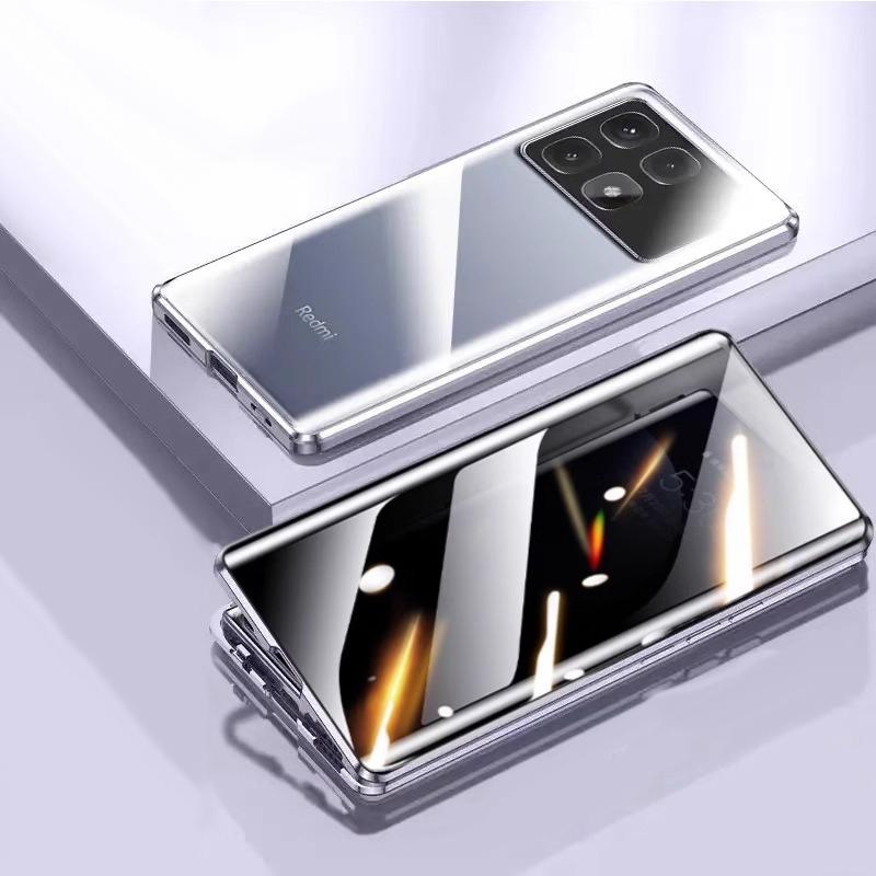 Metal Phone Case Double Sided Temper Glass For Redmi 14 13 12 Pro Plus 5G Lens Protect Anti Peeping Spy Privacy Cover Cases