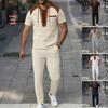 Men's Plaid Short-Sleeve Hooded Sweatshirt with Drawstring Casual Pants Set