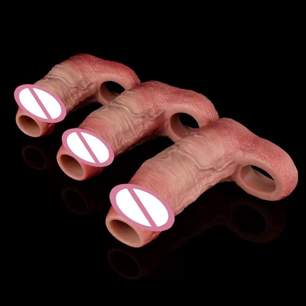 Gerçekçi Penis Kılıfı Boyut S M L XL Silikon Açık Uçlu Sik Kılıfı Yüzük Gerçekçi Oyuk Dildo Seks Oyuncağı Sik Büyütme