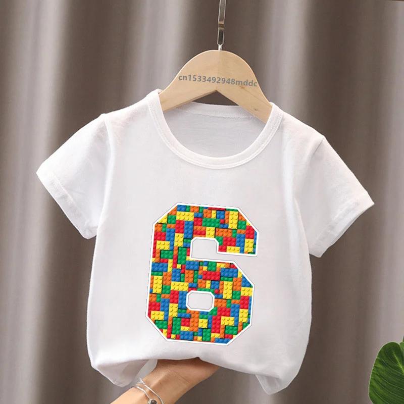 Cartoon Building Blocks Bricks Print Kids TShirt Number Tees for Boys And Girls Funny Birthday Baby Top 29 Years