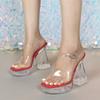 New 12CM Fashion Wedding Sexy Car Model Transparent Thick Heel Crystal Square Head Non-slip Sandals LFD-1989-7