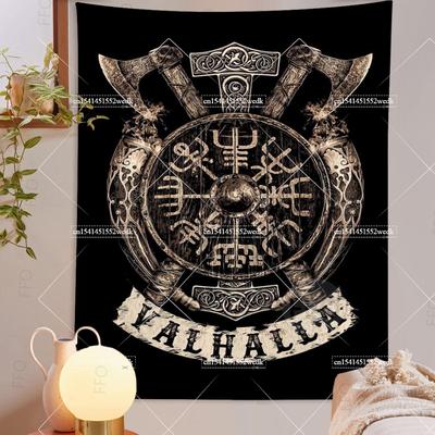 Tapisserie Murale Ancienne Viking Runes Nordiques Tarot Tapisseries Navire de Guerre Sorcellerie Tapisseries Décoration Esthétique de Chambre